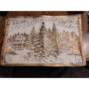 Set Of 4 Town & Country Linen Placemats Stencil Gold Christmas 100%Cotton India